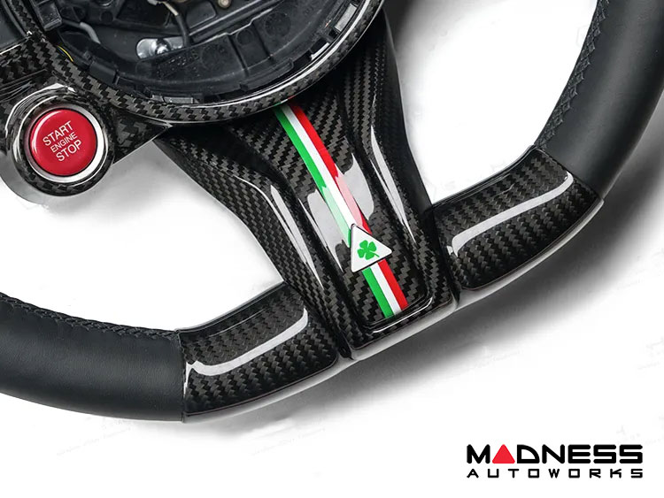 Alfa Romeo Stelvio Steering Wheel Trim - Carbon Fiber - Lower Decal Trim - QV Model - 2020+ models - QV Logo